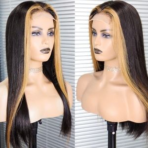 20”highlights lace front human hair wig pre plucked straight glueless skunk  wig